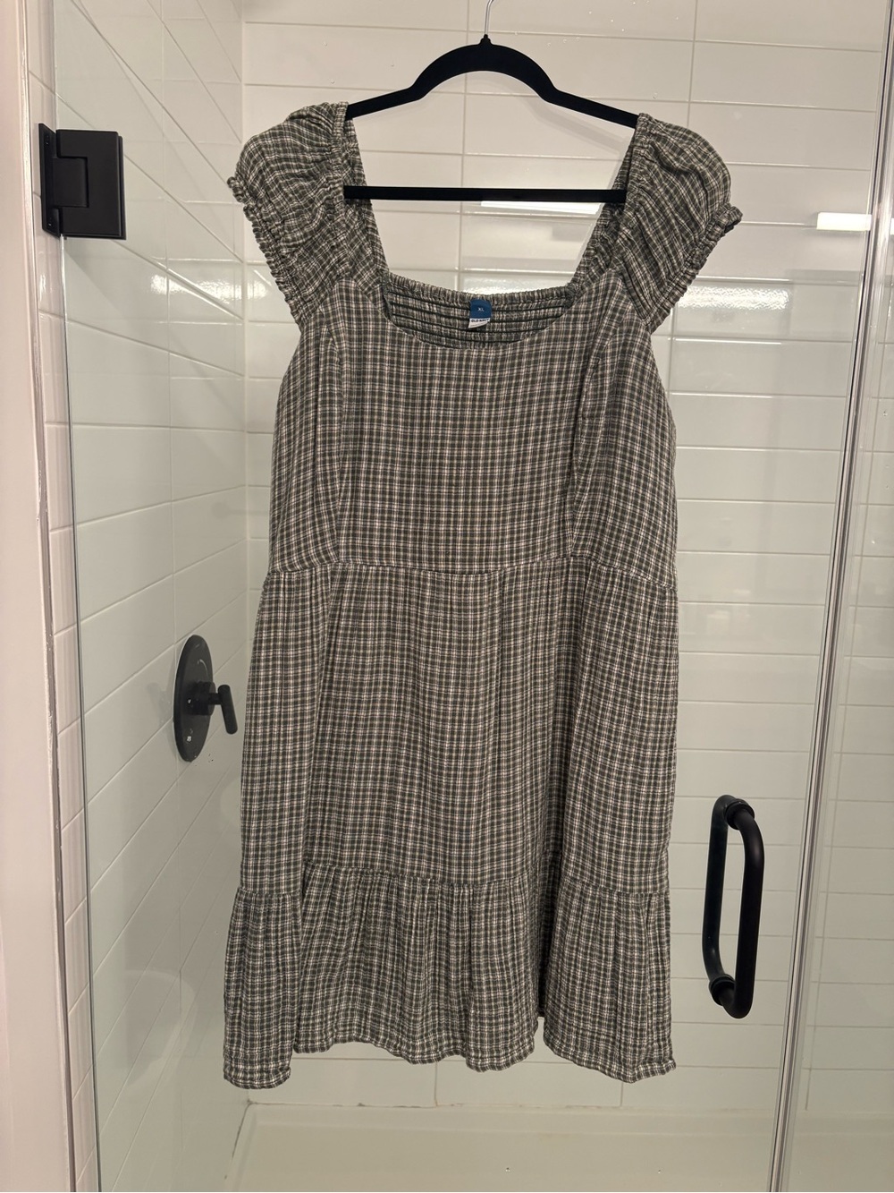 Old Navy Gray Plaid Smocked-Neck Dress